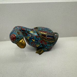 Antique Colorful Cloisonné Duck Figurine